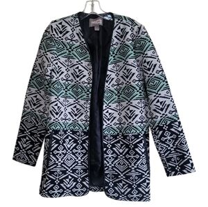 Forever21 Women Open Front Aztec Green Black White Blazer Jacket Size Small